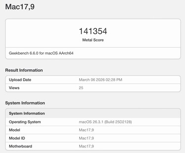 Punteggio in metallo per Apple M5 Pro.