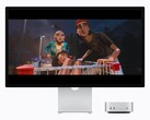 L'immagine mostra il nuovo Mac mini M6 accanto a uno Studio Display. È in riproduzione una sorta di filmato