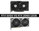 Immagine affiancata delle schede grafiche Nvidia GeForce RTX 5050 e RTX 3060 12 GB (Fonte immagine): Immagini dei prodotti tramite Gigabyte e MSI. Composito creato da Anmol Dubey tramite Notebookcheck).