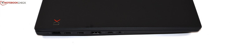 a sinistra: Porta di ricarica Slim Tip, 2x Thunderbolt 3, HDMI 2.0, mini-Ethernet, audio combo