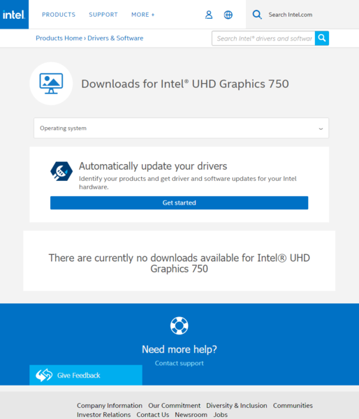 Nessun dado per i driver UHD Graphics 750, attualmente. (Fonte dell'immagine: Intel)