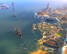 Un'immagine che mostra edifici e navi in Humankind, ora con uno sconto del 90%.