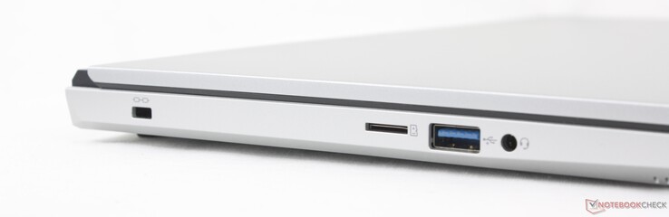 A sinistra: blocco Kensington, lettore MicroSD, USB-A 3.2 Gen. 1, cuffie da 3,5 mm