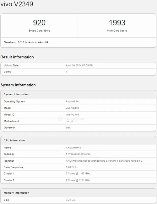 Vivo V30 SE (o V2349) e V40 SE (V2337) sembrano praticamente identici su Geekbench...