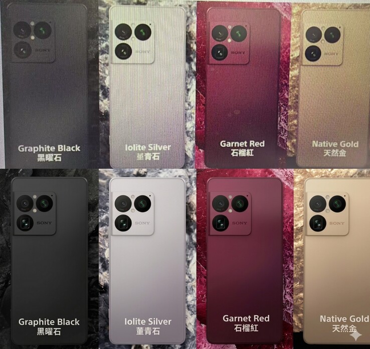 Le immagini trapelate (probabilmente di marketing) dell'Xperia 1 VIII sembrano confermare il nuovo design e i nuovi colori. Immagine originale (in alto) vs. immagine migliorata (in basso).
