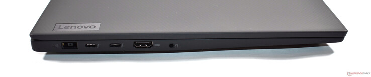 A sinistra: alimentatore Slim Tip, 2x Thunderbolt 4, HDMI 2.1, jack audio 3.5 mm