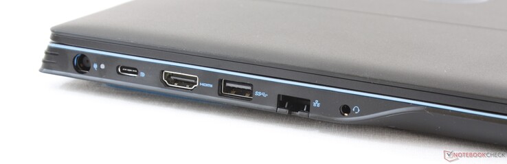 Lato Sinistro: alimentazione, USB Type-C + DisplayPort, HDMI 2.0, USB 3.1, RJ-45, 3.5 mm combo audio