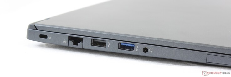 A Sinistra: Kensington Lock, Gigabit Ethernet, USB 2.0 Type-A, USB 3.0 Type-A, jack cuffie da 3.5 mm