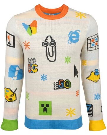 Il maglione Microsoft Artifact presenta icone di prodotti Microsoft popolari. (Fonte immagine: Microsoft)