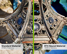 Il confronto tra i materiali standard e quelli neurali mostra che Nvidia può ridurre notevolmente le esigenze di VRAM per i giochi. (Fonte dell'immagine: Nvidia, modificata)