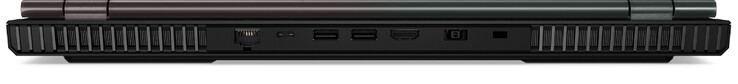 Lato posteriore: Gigabit-Ethernet, USB 3.2 Gen 1 (Type C; DisplayPort), 2x USB 3.2 Gen 1 (Type A), HDMI, alimentatore, porta per cable lock