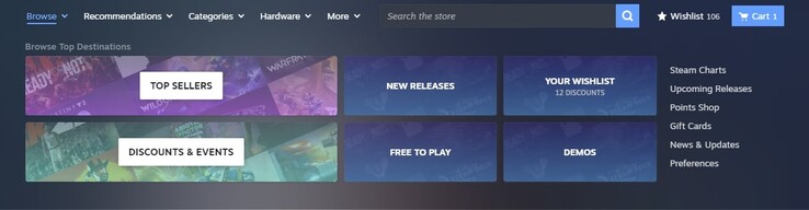 La scheda "Sfoglia" ora rende più facile scoprire i giochi gratuiti e quelli appena usciti. (Fonte: Steam)