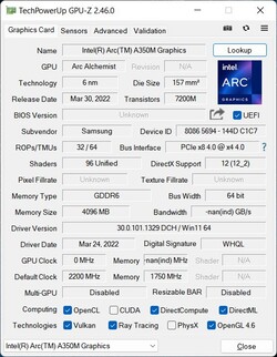 GPU-Z Arco A350M