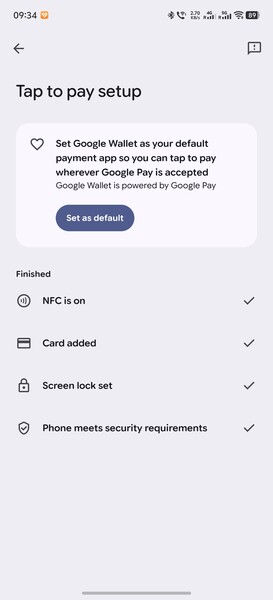 Nelle impostazioni di Google Wallet sembra che sia tutto a posto.