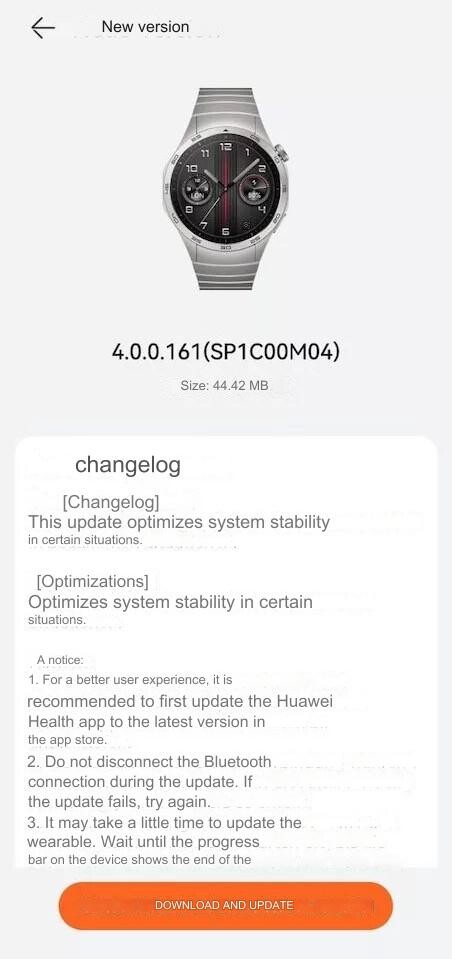 Il changelog dell'aggiornamento 4.0.0.161 per il Huawei Watch GT 4. (Fonte: Huawei.blog/Google Translate)