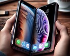 Un iPhone pieghevole (forse simile a questo rendering generato dall'AI) potrebbe essere lanciato il prossimo anno, secondo JPMorgan. (Fonte: AI-generated)