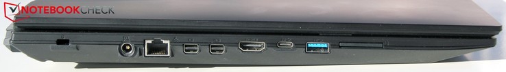 sinistra: Kensington, alimentazione, 2x miniDP, HDMI, USB-C (3.1), USB-A (3.1)