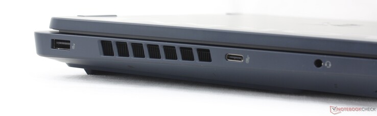 A sinistra: USB-A (5 Gbit/s), USB-C (10 Gbit/s), auricolari da 3,5 mm