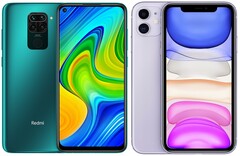 Il Redmi Note 9 e l&#039;Apple iPhone 11 sono due degli smartphones più venduti al mondo. (Fonte immagine: Xiaomi/Apple - a cura di)