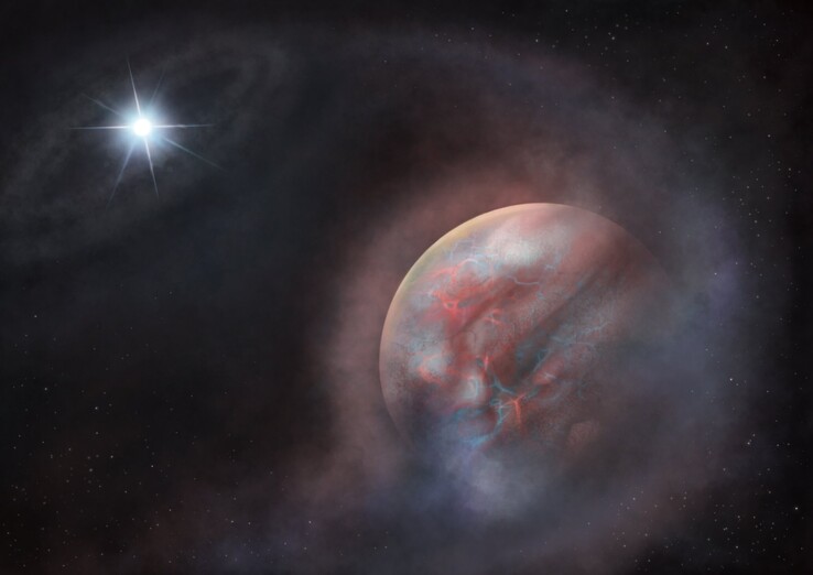 Un'illustrazione artistica che mostra il candidato esopianeta in orbita attorno alla nana bianca HS 0209+0832.