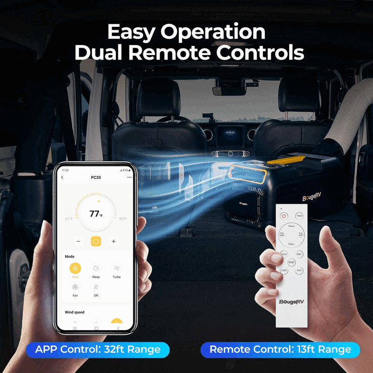 Può controllare a distanza il condizionatore d'aria da 3500BTU tramite l'app BougeRV (fonte: BougeRV)