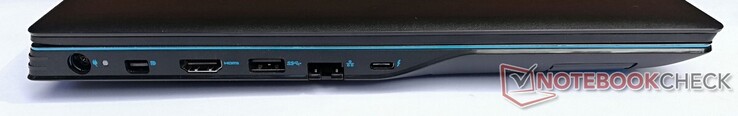 A sinistra_ alimentazione, mini DisplayPort, HDMI, 1x USB 3.2 Gen1 Type-A, GigabitLAN, 1x Thunderbolt 3