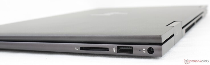 A destra: Lettore di schede SD, USB-A 10 Gbps, adattatore AC