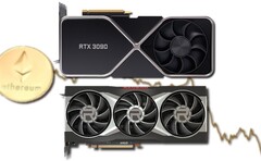 I prezzi al dettaglio delle GPU RTX 30 e RX 6000 sono scesi in linea con il valore di mercato di Ethereum. (Fonte immagine: Nvidia/AMD/Unsplash/Coinbase - modificato)