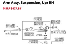 Un diagramma ufficiale dei ricambi Toyota che illustra il braccio di controllo superiore in acciaio tubolare presente nel pick-up Tundra. (Fonte: Toyota Parts Center Online)