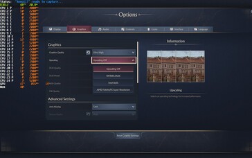 Il menu grafico include upscaler e preset di qualità