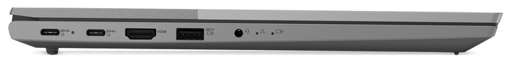 Lato sinistro: 2x USB 3.2 Gen 2 (USB-C; Power Delivery, Displayport), HDMI, USB 3.2 Gen 1 (USB-A), jack audio