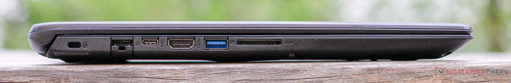 Sinistra: Kensington lock, porta Ethernet, USB Type-C (3.0 Gen 1), HDMI, USB Type-A (3.0), SD card reader