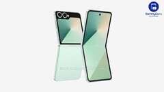 Rendering non ufficiale del prossimo Galaxy Z Flip7 (fonte: OnLeaks e SammyGuru)