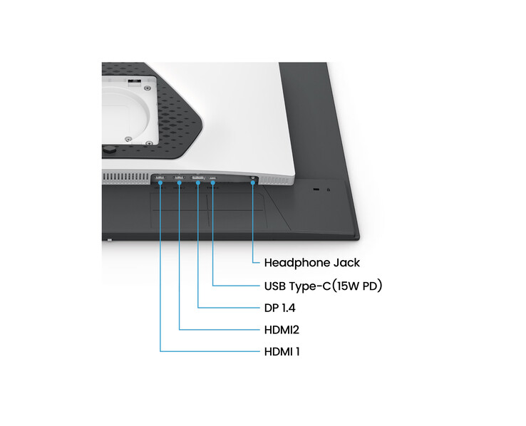 Le opzioni di connettività fisica del monitor includono due porte HDMI 2.1 e una singola connessione DisplayPort 1.4, oltre a due altoparlanti integrati da 2 W ciascuno.