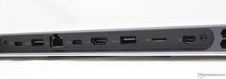 Lato Posteriore: USB-C con Thunderbolt 4 + Power Delivery + DisplayPort, USB-A 3.2 Gen. 1, RJ-45 2.5 Gbps, USB-C 3.2 Gen. 2 con Power Delivery + DisplayPort, HDMI 2.1, lettore MicroSD, mini DisplayPort 1.4