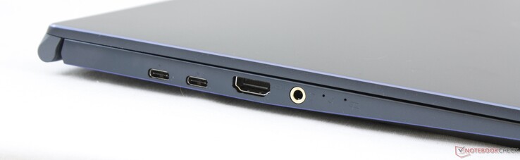 A sinistra: 2x USB Type-C + Thunderbolt 3, HDMI 1.4, 3.5 mm combo audio