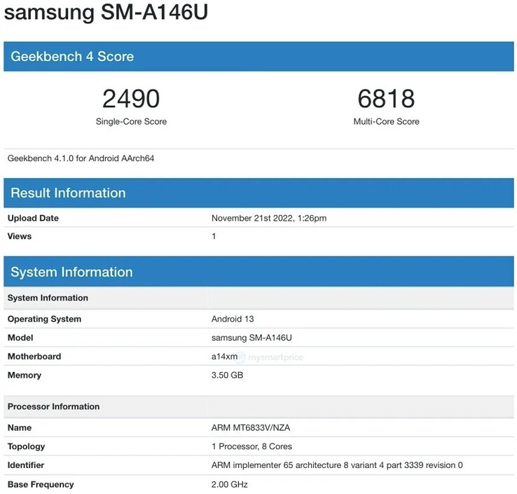 Una seconda variante del Galaxy A14 5G, forse destinata agli Stati Uniti, sarebbe stata presentata. (Fonte: Geekbench)