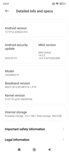 Software dello Xiaomi Redmi Note 12S