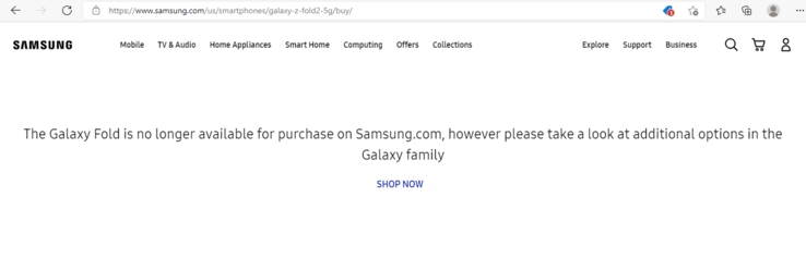 Samsung ha smesso brevemente di vendere il Galaxy Z Fold2 sul suo sito web statunitense. (Fonte: Samsung via 9to5Google)