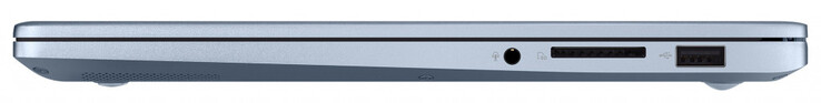 A destra: jack audio combinato, lettore schede SD, porta USB 2.0 Type-A