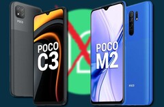 Sia il POCO C3 che il POCO M2 sono stati spostati nella colonna &quot;non otterrà Android 12&quot;. (Fonte immagine: POCO/Google - modificato)
