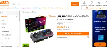 ASUS ROG Strix RTX 4060 Ti su Notebooksbilliger. (Fonte: Notebooksbilliger)