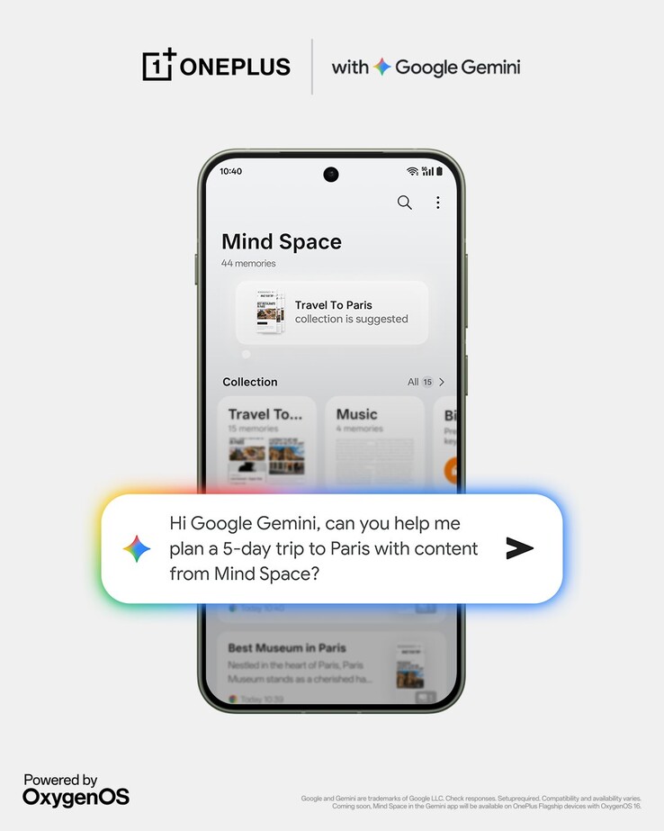 Integrazione Gemini in arrivo per la funzione Mind Space di OxygenOS 16. (Fonte immagine: X)