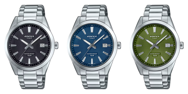 Da sinistra a destra: gli orologi Casio Edifice EFV-160D-1AV, EFV-160D-2AV e EFV-160D-3AV. (Fonte: Casio)