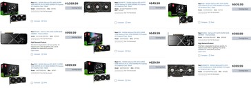 Prezzo di listino della serie RTX 40 Super su BestBuy (Fonte immagine: BestBuy via: VideoCardz)