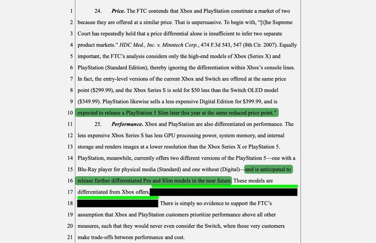Il documento contiene alcune indicazioni sul prezzo e sulla finestra di uscita della PlayStation 5 Slim di Sony (Foto: Court Listener)