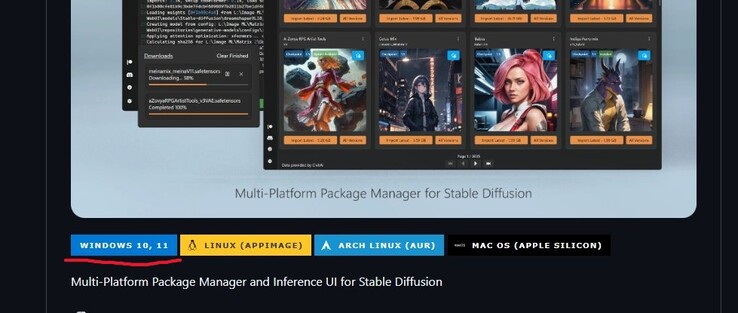 Uno screenshot della pagina GitHub di Stability Matrix con il pulsante di download di Windows 10/11 evidenziato. (Fonte immagine: Cattura schermo di Windows)