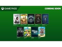 Un'immagine promozionale di Xbox Game Pass che mostra le copertine di nove nuovi titoli che verranno aggiunti al servizio nell'aprile 2025. (Fonte: Microsoft)