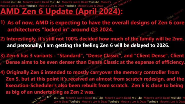 Fuga di notizie su AMD Zen 6. (Fonte: La legge di Moore è morta)