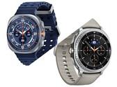 Galaxy Watch Ultra in Titanium Blue (in alto) e Galaxy Watch 8 Classic in nero con fascia Taupe (a cura).
